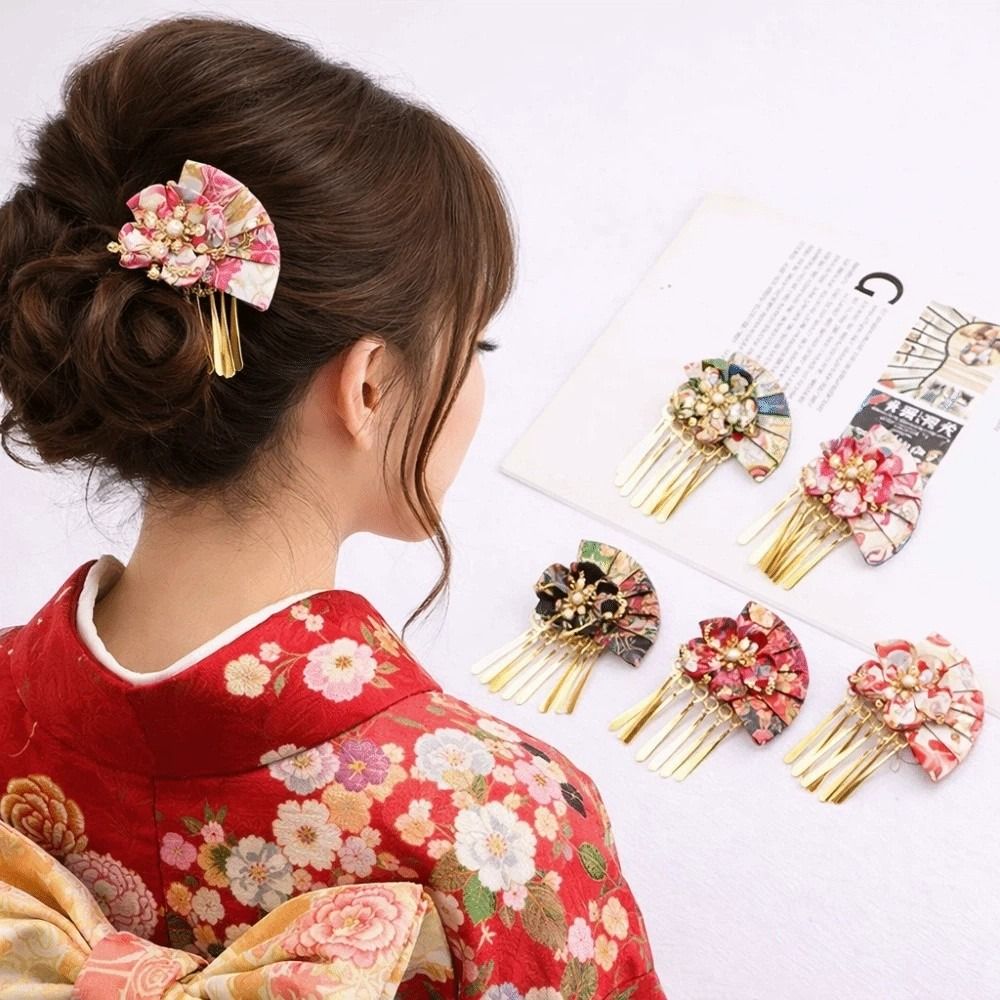 Ethnic Gown - Damen-Haarnadel mit Kunstperlen-Blumenfächern, Dekoration für japanische