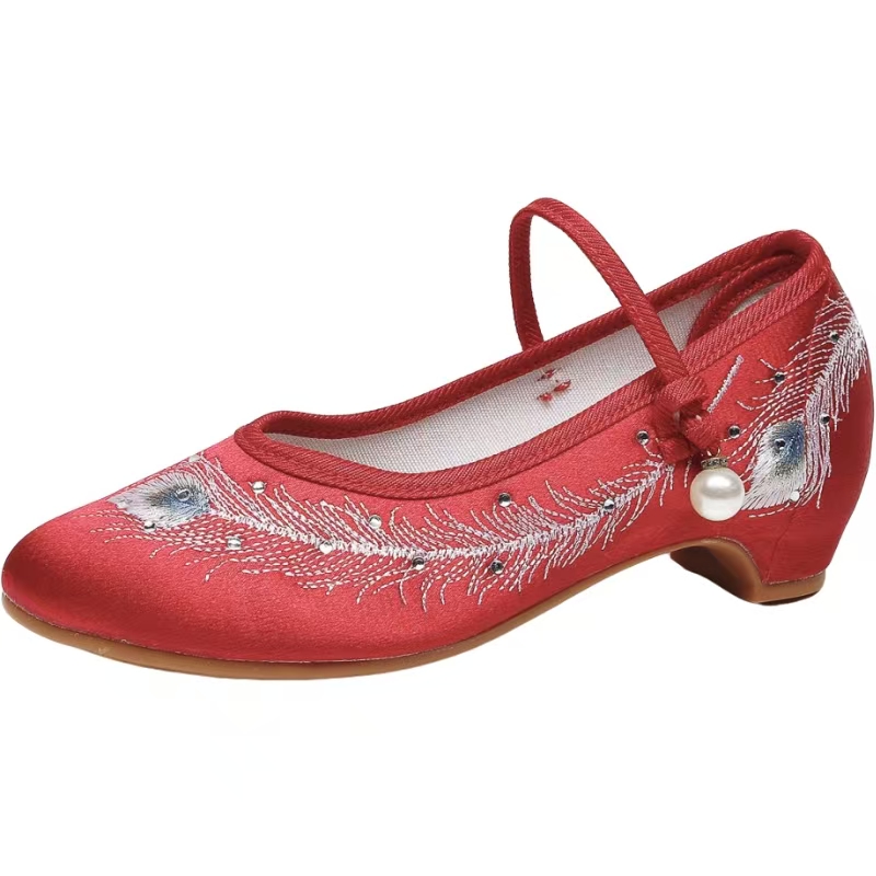 Ethnic Fabric - Neue Damen-Cheongsam-Schuhe mit niedrigem Absatz, Seidenstickerei,