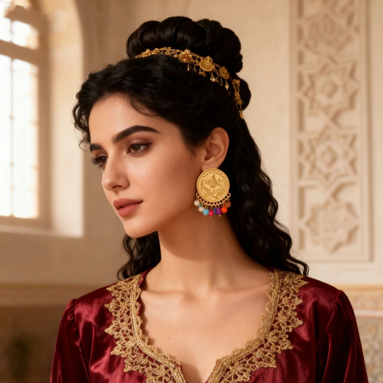 Ethnic Fashion Co In - Türkischer Münzohrring, vergoldet, kürdischer Braut-Ohrtropfen, Naher