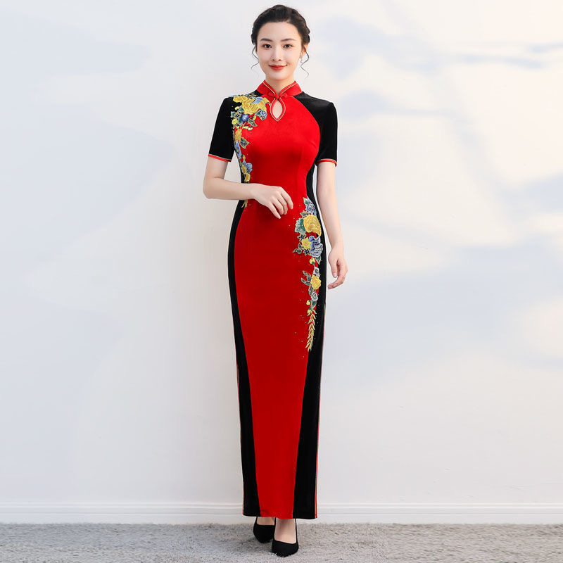 Ao Dai Vietnam Dress - Frauen Vietnam Ao Dai Cheongsam Blumenstickerei