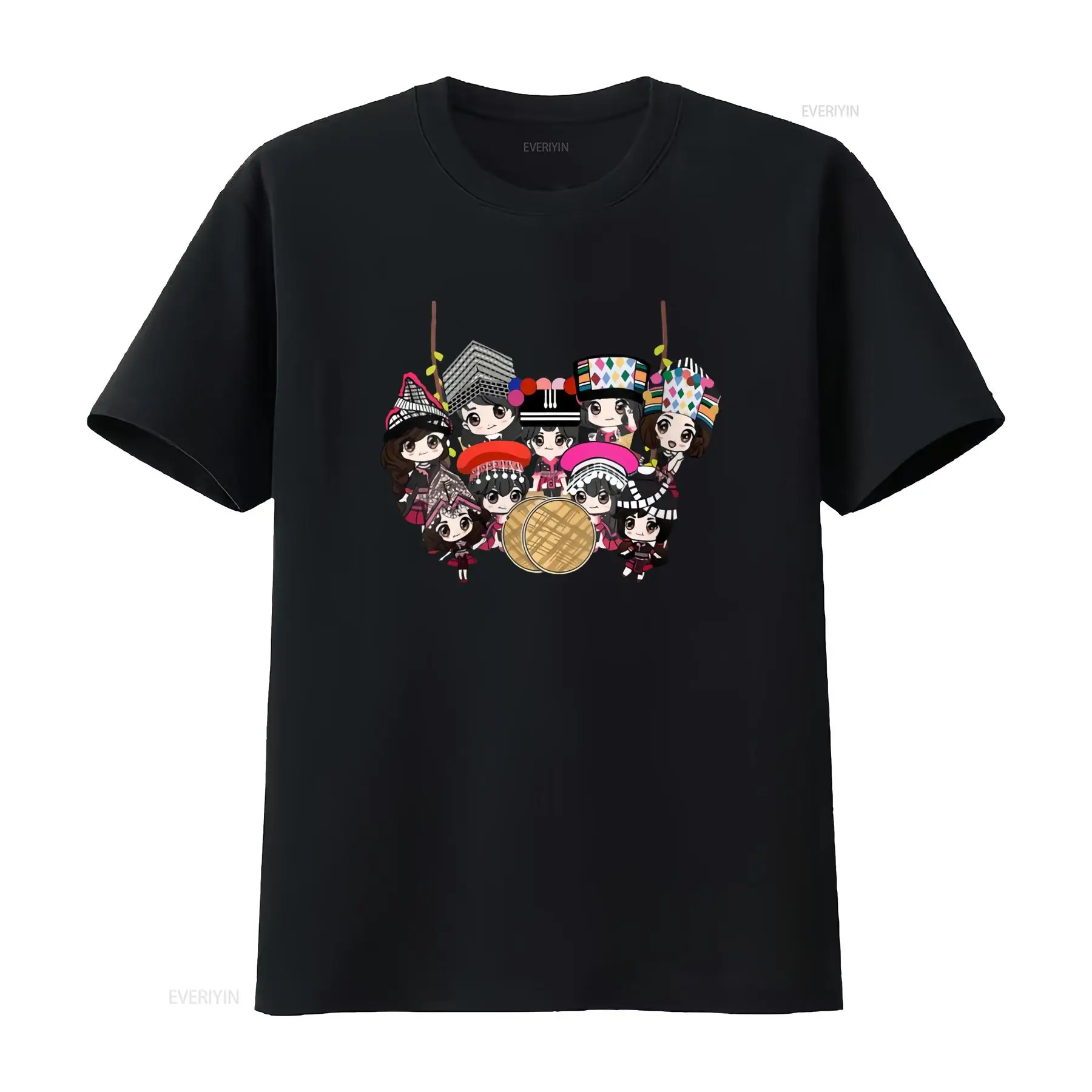 Fashion Ethnic Wear For Men - 9 Hmong Girls Cartoon Print T-Shirt