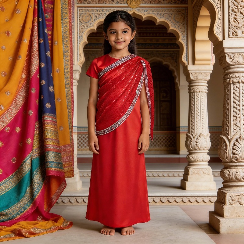 Ethnic Gown - Traditionelles indisches Kleid für Mädchen, rotes