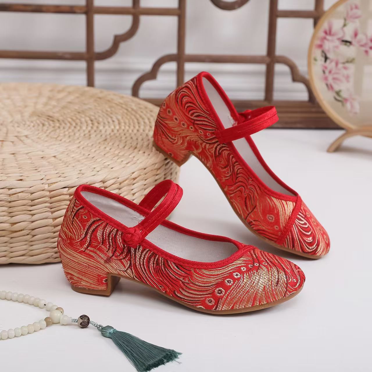 Ethnic Fabric - 2026 Damen Neue Blockabsatz-Seidenschuhe im Cheongsam-Stil
