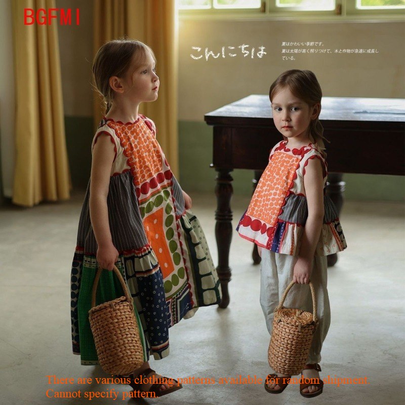 Kids Ethnic Fashion - Mädchen Retro-Kleid 1-10 Jahre Geschwisterkleidung Ethnischer