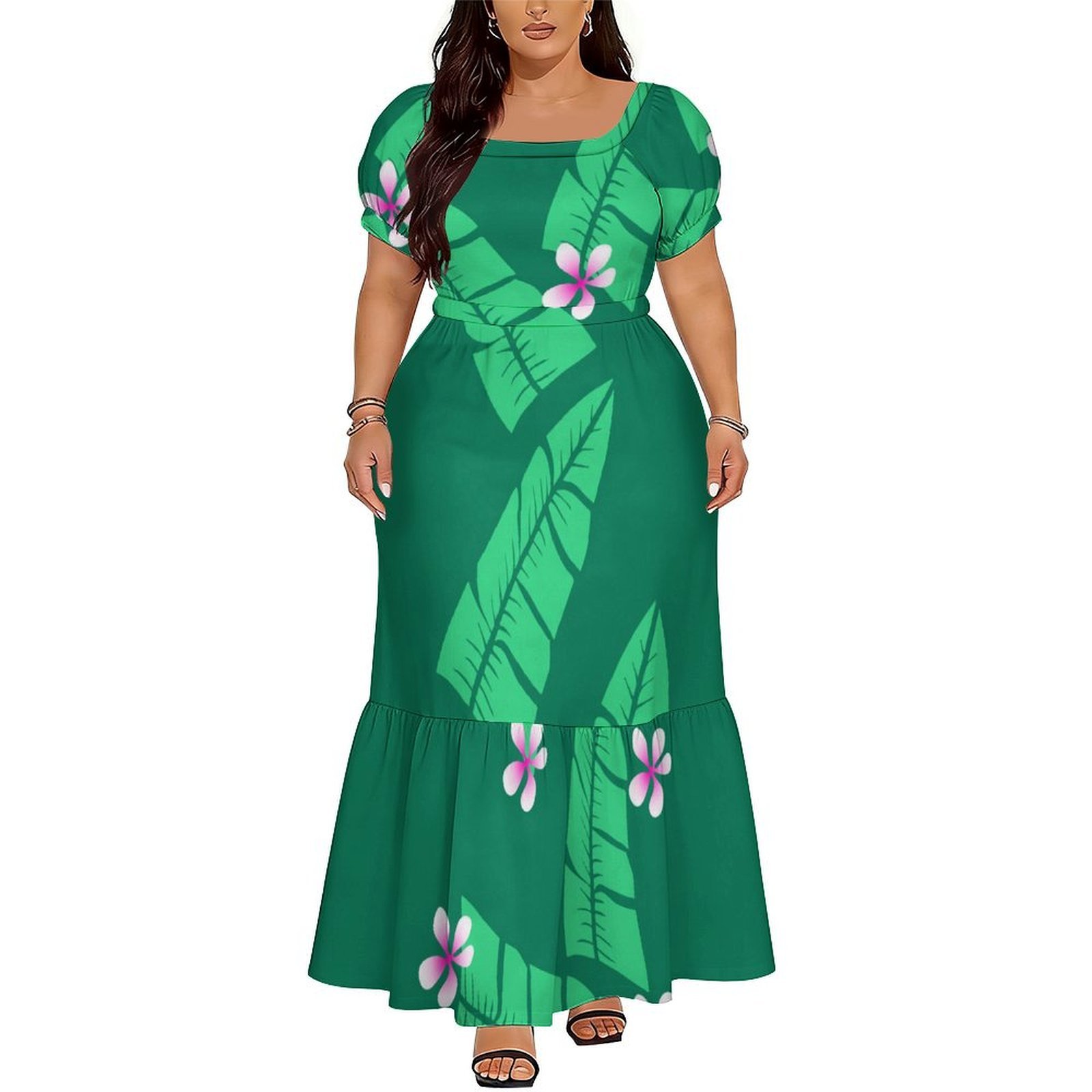 Ethnic Gown - Bequemes Damen-Kurzarmkleid im polynesischen Samoa-Inselstil, hochtailliertes